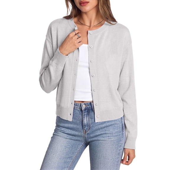 Sundazz Cropped Cardigan Sweaters for Women Lightweight Long Sleeve Cardigan Crewneck Button Up Sweaters