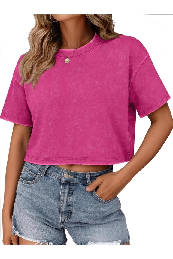 Cropped T shirts for Women Oversized Vintage Cotton Tee Short Sleeve Summer Tops Casual Shirts