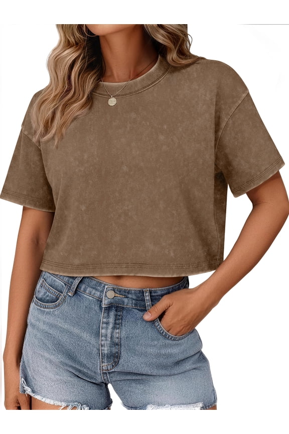Cropped T shirts for Women Oversized Vintage Cotton Tee Short Sleeve Summer Tops Casual Shirts