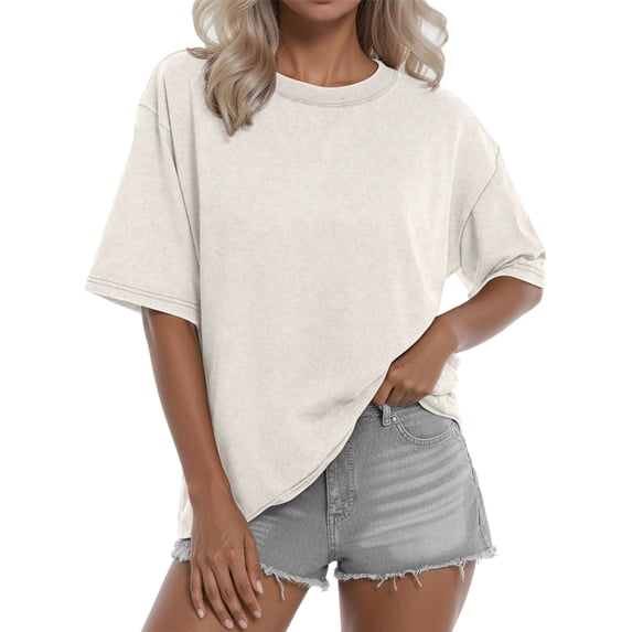 Sundazz Oversized T Shirts for Women Cotton Vintage Acid Wash Tees Baggy Shirts Trendy Casual Tops