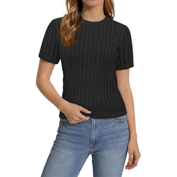 Sundazz Short Sleeve Sweater for Women Crew Neck Cable Knit Sweater Tops Dressy Cute Blouses,XS-XL