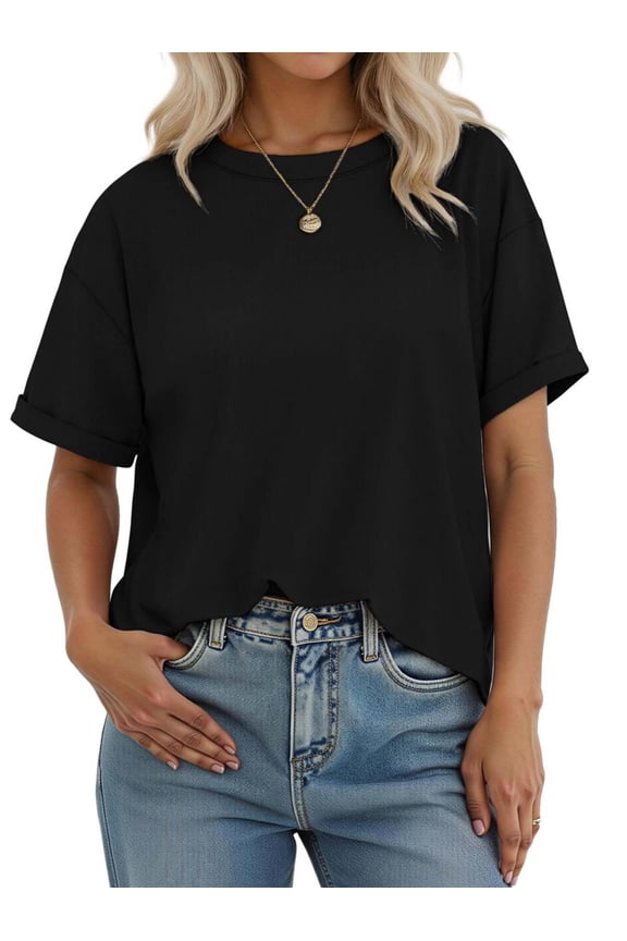 Oversized Tshirts for Women Crew Neck Short Sleeve Tops Summer Casual Basic Tees, S-2XL
