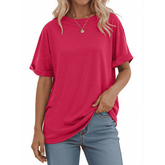 Sundazz Oversized Tshirts for Women Crew Neck Short Sleeve Tops Summer Casual Basic Tees, S-2XL