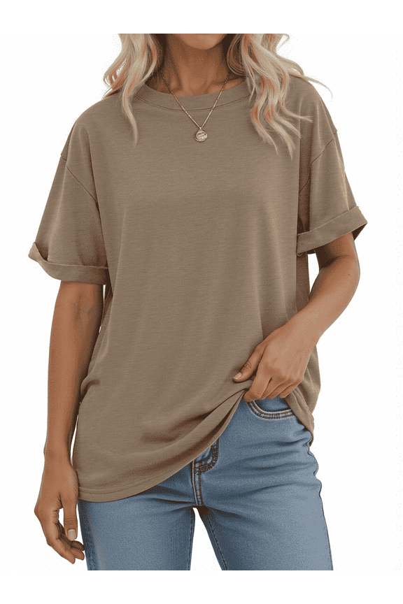 Oversized Tshirts for Women Crew Neck Short Sleeve Tops Summer Casual Basic Tees, S-2XL