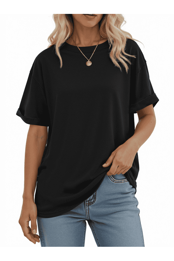 Oversized Tshirts for Women Crew Neck Short Sleeve Tops Summer Casual Basic Tees, S-2XL