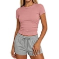 thumbnail image 1 of Sundazz Slim Fitted T Shirts for Women Short Sleeve Ruched Crop Tops Summer Basic Tees, XS-XL, 1 of 9