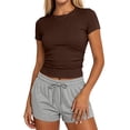 thumbnail image 1 of Sundazz Slim Fitted T Shirts for Women Short Sleeve Ruched Crop Tops Summer Basic Tees, XS-XL, 1 of 9