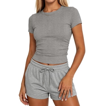 Sundazz Slim Fitted T Shirts for Women Short Sleeve Ruched Crop Tops Summer Basic Tees, XS-XL