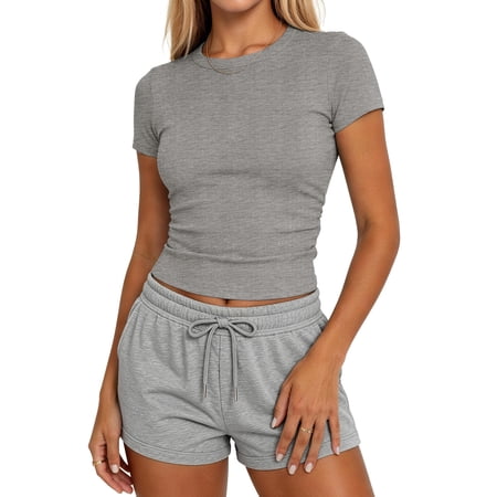 Sundazz Slim Fitted T Shirts for Women Short Sleeve Ruched Crop Tops Summer Basic Tees, XS-XL
