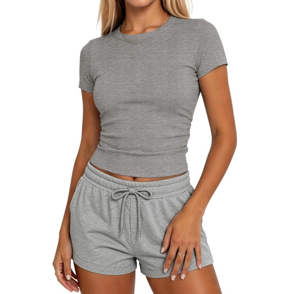 Sundazz Slim Fitted T Shirts for Women Short Sleeve Ruched Crop Tops Summer Basic Tees, XS-XL