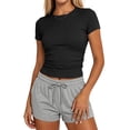 thumbnail image 1 of Sundazz Slim Fitted T Shirts for Women Short Sleeve Ruched Crop Tops Summer Basic Tees, XS-XL, 1 of 9