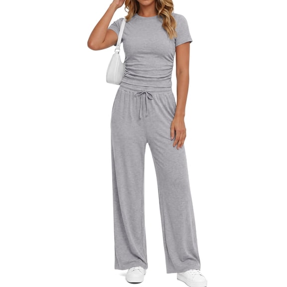 Sundazz Two Piece Sets for Women Summer Lounge Set Ruched Crop Top Wide Leg Pants Fashion Casual Outfits