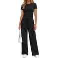 thumbnail image 1 of Sundazz 2 Piece Sets for Women Summer Lounge Set Ruched Top and Wide Leg Pants Matching Set Fashion Vacation Travel Outfits Clothes,Black,XS, 1 of 8
