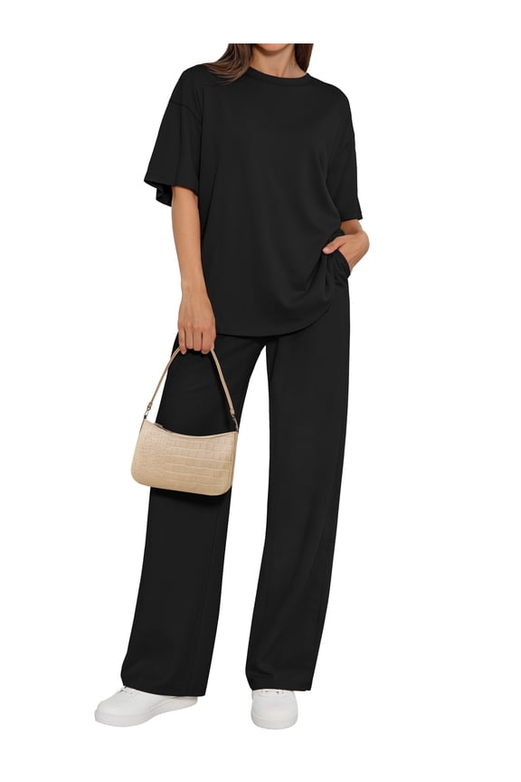 Two Piece Sets for Women Summer Matching Lounge Sets Short Sleeve Tops and Wide Leg Pants Travel Vacation Outfits