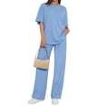 thumbnail image 1 of Sundazz Two Piece Sets for Women Summer Matching Lounge Sets Short Sleeve Tops and Wide Leg Pants Travel Vacation Outfits, 1 of 8