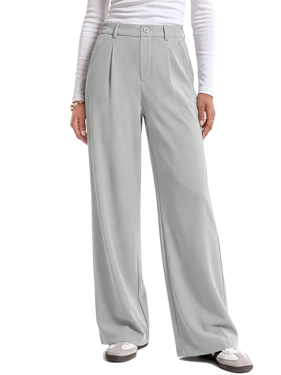 Wide Leg Pants Woman Stretchy Waffle Knit Work Pants High Waisted Dress Pants Business Casual Trousers