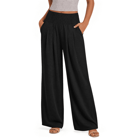 Wide Leg Pants for Women Summer Smocked Waisted Palazzo Pants Baggy Flowy Trousers, XS-XL