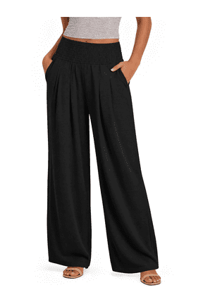 Wide Leg Pants for Women Summer Smocked Waisted Palazzo Pants Baggy Flowy Trousers, XS-XL