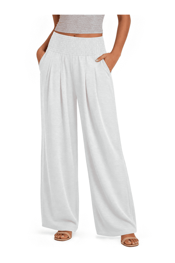 Wide Leg Pants for Women Summer Smocked Waisted Palazzo Pants Baggy Flowy Trousers, XS-XL
