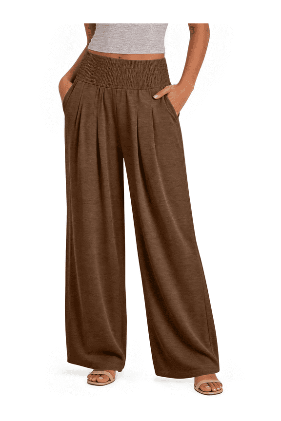 Wide Leg Pants for Women Summer Smocked Waisted Palazzo Pants Baggy Flowy Trousers, XS-XL