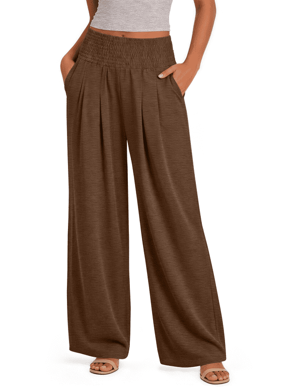 Wide Leg Pants for Women Summer Smocked Waisted Palazzo Pants Baggy Flowy Trousers, XS-XL