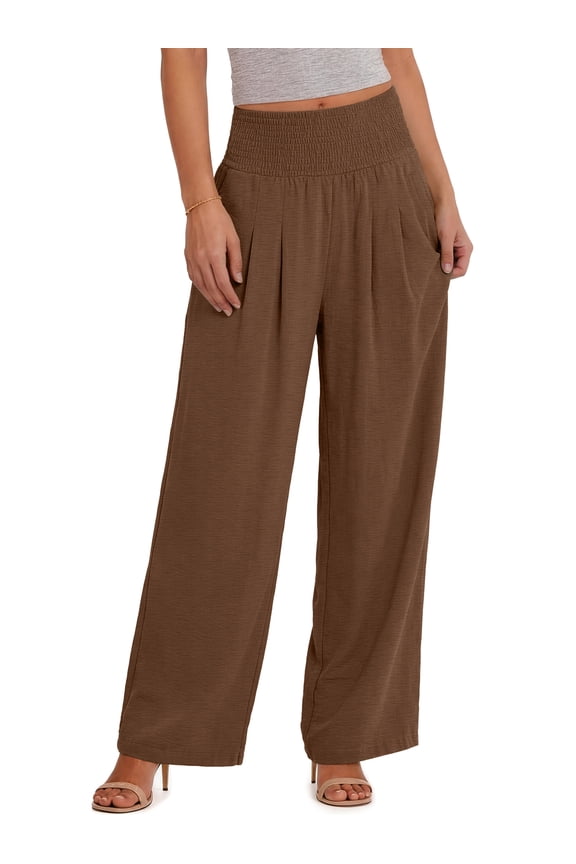 Wide Leg Pants for Women Summer Smocked Waisted Palazzo Pants Baggy Flowy Trousers, XS-XL