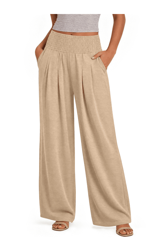 Wide Leg Pants for Women Summer Smocked Waisted Palazzo Pants Baggy Flowy Trousers, XS-XL