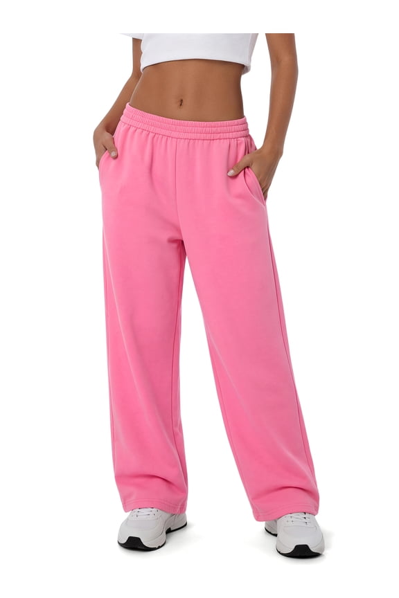 Wide leg Sweatpants Women Baggy Sweat Pants Drawstring Casual Workout Pants with Pockets,Pink,M