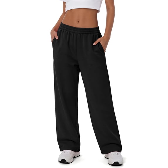 Sundazz Wide leg Sweatpants Women Baggy Sweat Pants Drawstring Casual Workout Pants with Pockets,Black,S