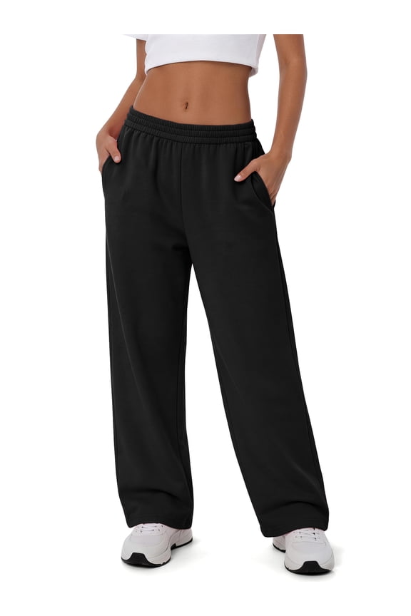 Wide leg Sweatpants Women Baggy Sweat Pants Drawstring Casual Workout Pants with Pockets,Black,M
