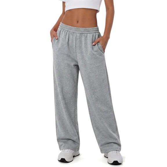 Sundazz Wide leg Sweatpants Women Baggy Sweat Pants Drawstring Casual Workout Pants with Pockets,Light Gray,S