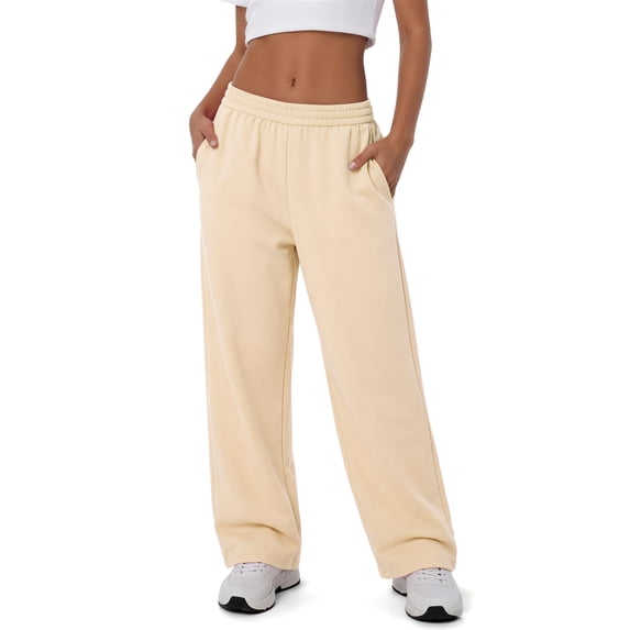 Sundazz Wide leg Sweatpants Women Baggy Sweat Pants Drawstring Casual Workout Pants with Pockets,Apricot,XL