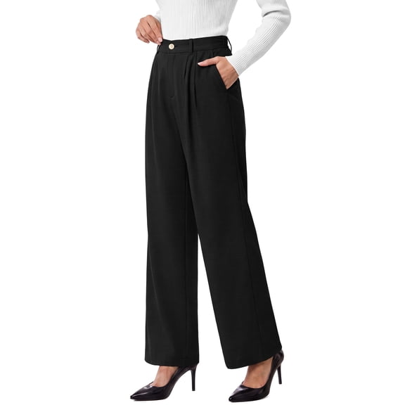 Sundazz Women's Cotton Linen Work Pants Wide Leg Dressy Pants High Waisted Business Casual Trousers