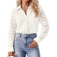 Women's Long Sleeve Lace Tops Eyelet Floral Button Down Shirts Dressy ...