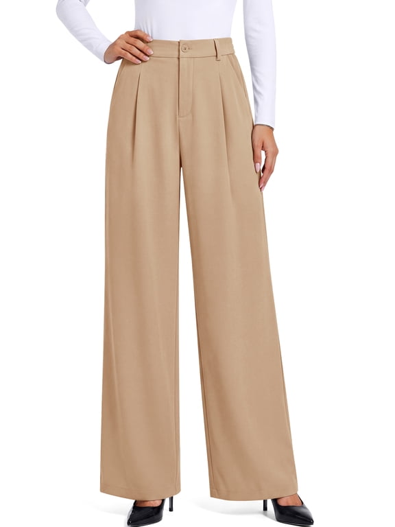 Women's Dress Pants Wide Leg Work Pants High Waisted Business Casual Trousers with Pockets