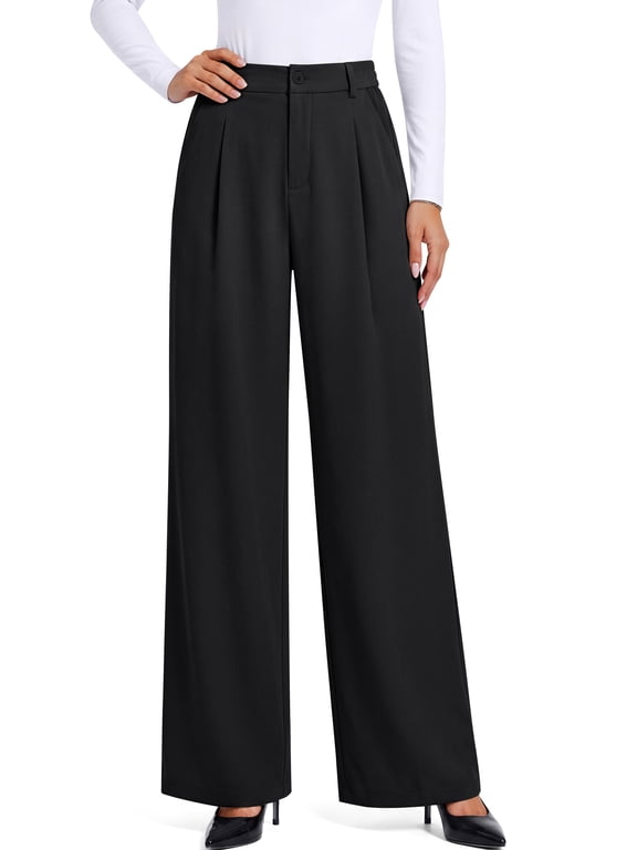Women's Dress Pants Wide Leg Work Pants High Waisted Business Casual Trousers with Pockets