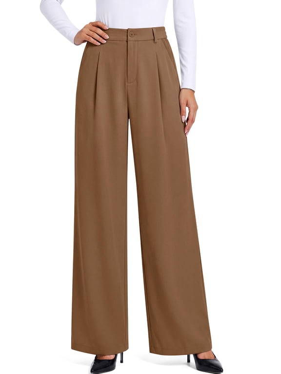 Women's Dress Pants Wide Leg Work Pants High Waisted Business Casual Trousers with Pockets