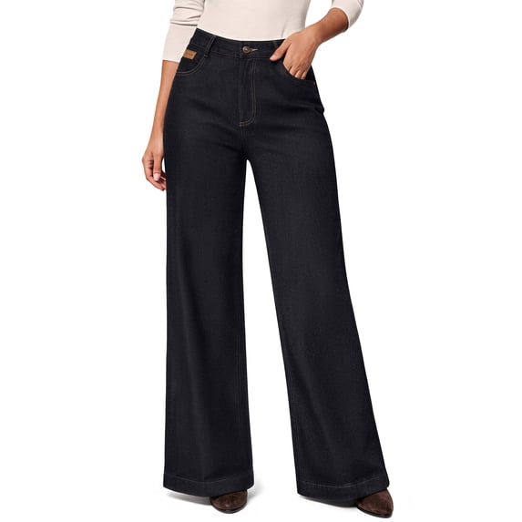 Sundazz Womens Wide Leg Jeans Fleece Stretchy High Waisted Jeans Baggy Soft Denim Pants with Pockts