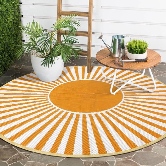 SUNDEREY Outdoor Rug 6 FT, Waterproof Reversible Plastic Straw Mat for Patio, RV & Camping - Stain & UV Resistant Carpet for Porch, Balcony, Pool Deck & Backyard, Orange
