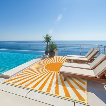 SUNDEREY Outdoor Rug 6'x9', Waterproof Reversible Plastic Straw Mat for Patio, RV & Camping - Stain & UV Resistant Carpet for Porch, Balcony, Pool Deck & Backyard, Orange