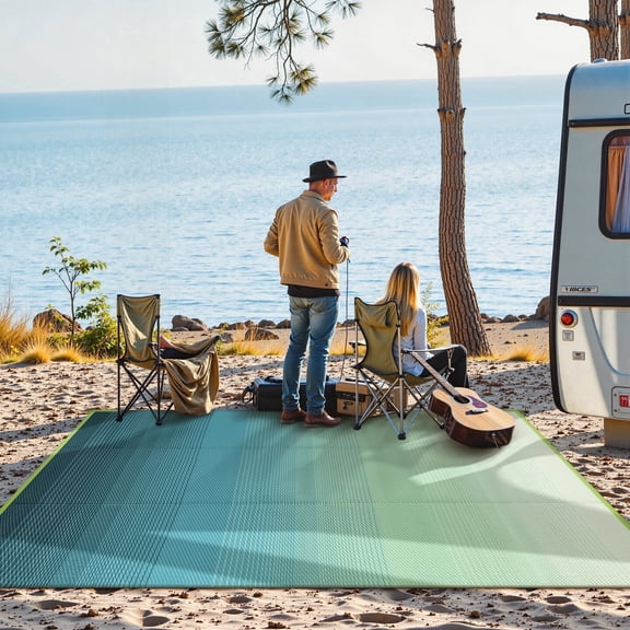 SUNDEREY Outdoor Rug 6'x9', Waterproof Reversible Plastic Straw Mat for Patio, RV & Camping - Lightweight Carpet for Deck, Balcony & Backyard, Teal