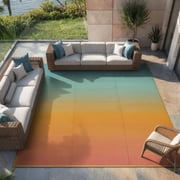 SUNDEREY Outdoor Rug 8'x10', Waterproof Reversible Plastic Straw Mat for Patio, RV & Camping - Lightweight Carpet for Deck, Balcony & Backyard, Orange & Blue