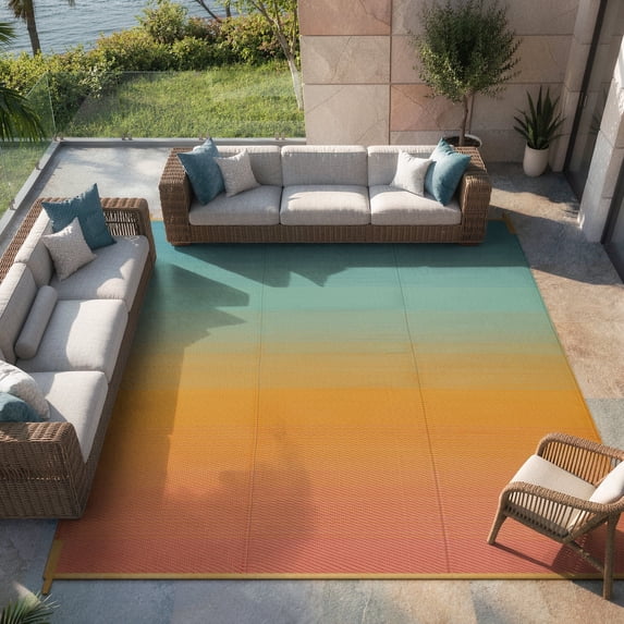 SUNDEREY Outdoor Rug 8'x10', Waterproof Reversible Plastic Straw Mat for Patio, RV & Camping - Lightweight Carpet for Deck, Balcony & Backyard, Orange & Blue