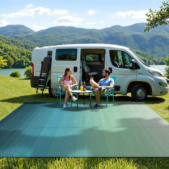 SUNDEREY Outdoor Rug 8'x10', Waterproof Reversible Plastic Straw Mat for Patio, RV & Camping - Lightweight All-Weather Carpet for Porch, Backyard & Deck, Teal