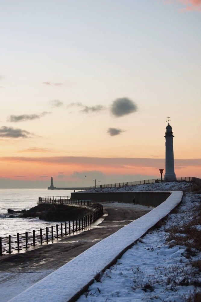 Sunderland Tyne And Wear England A Path And Lighthouse Along The Coast Canvas Art - John Short Design Pics (12 x 19)