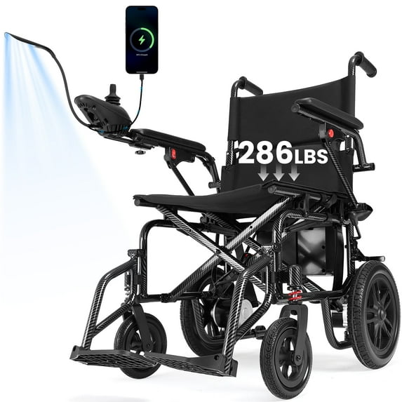 All Terrain Electric Wheelchair,24km Range(286lbs Max)Lightweight Portable Electric Wheelchair for Adults,Sunderwell Motorized Wheelchair with 360°Joystick,Black