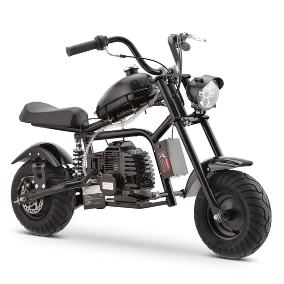 Sunderwell Gas Mini Chopper Bike, DB003 Model 49.4 CC 2-Stroke Dirt Bike with Big Headlight, Rear Shock Absorber, Metal Frame, Disc Brakes, Max Load 165Lbs, Up to 18Mph（Black）