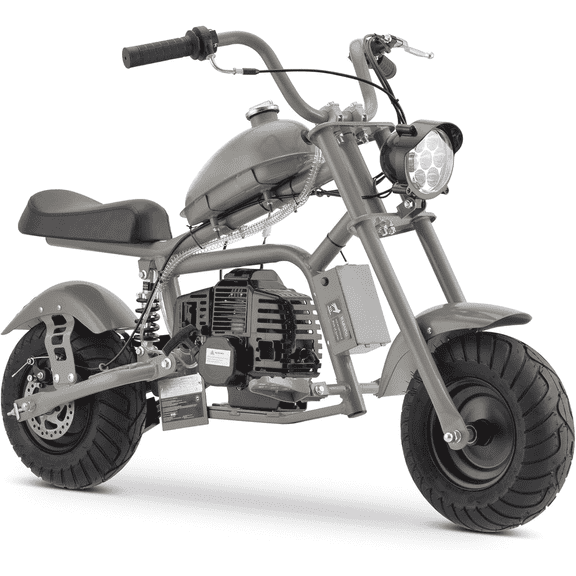 Sunderwell Gas Mini Chopper Bike, DB003 Model 49.4 CC 2-Stroke Dirt Bike with Big Headlight, Rear Shock Absorber, Metal Frame, Disc Brakes, Max Load 165Lbs, Up to 18Mph（Gray）