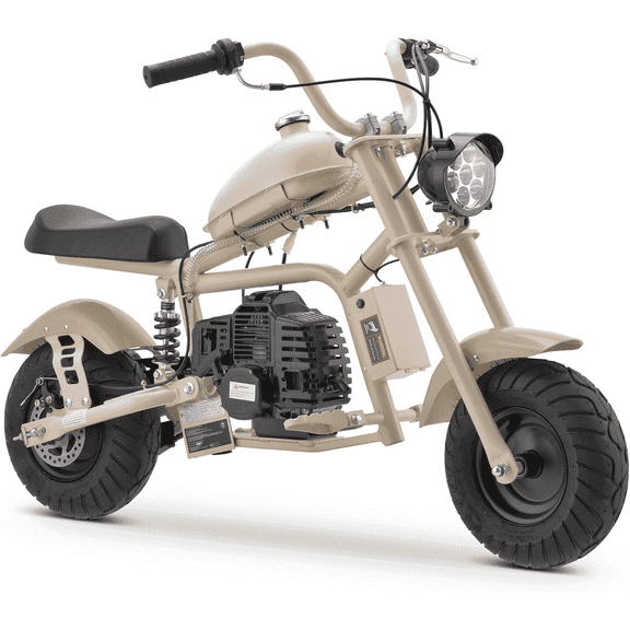 Sunderwell Gas Mini Chopper Bike, DB003 Model 49.4 CC 2-Stroke Dirt Bike with Big Headlight, Rear Shock Absorber, Metal Frame, Disc Brakes, Max Load 165Lbs, Up to 18Mph（Sand）