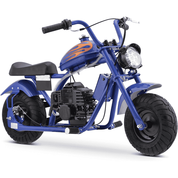 Sunderwell 27 Miles Gas Mini Chopper Bike,49cc 4-Stroke Dirt Bike for Kids Motorcycle,20 MPH Mini Bikes,Disc Brakes,Big Headlight,165lbs(Blue)